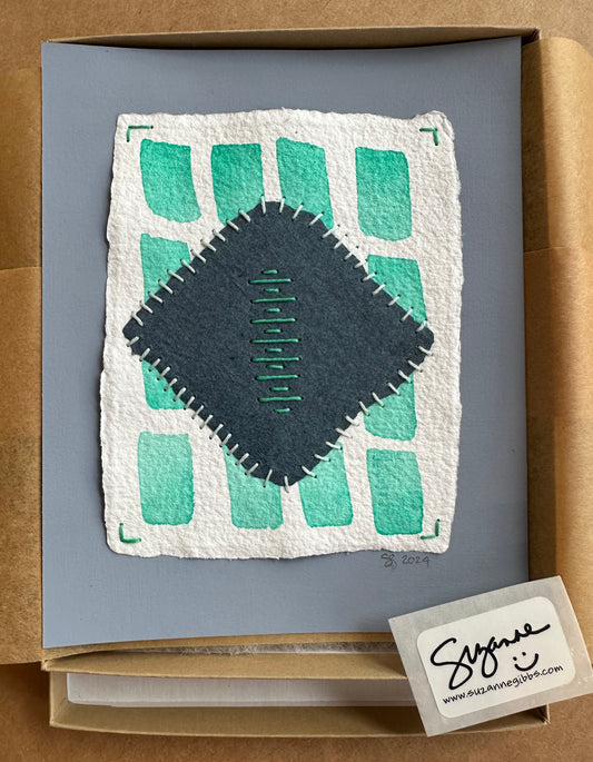 Stitch & So #10 Minty Denim | Stitch Painting | Original Art