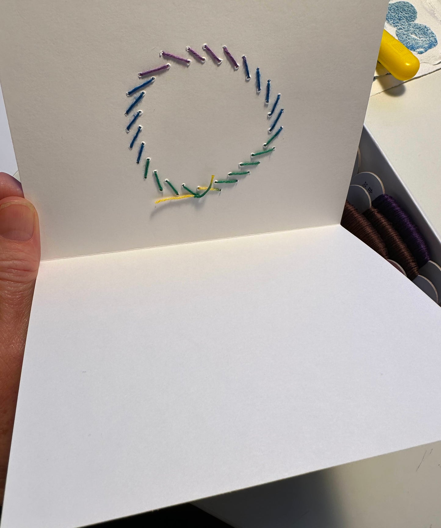 Handmade Art Cards Green | Stitched Card | Watercolor