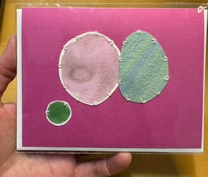 Handmade Art Cards Magenta | Stitched Card | Watercolor