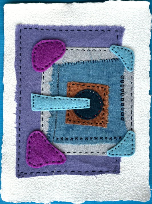Happy Scrappy #27 Finding Center | Linen, Cotton, Felt, & Thread Art | Small Original Art