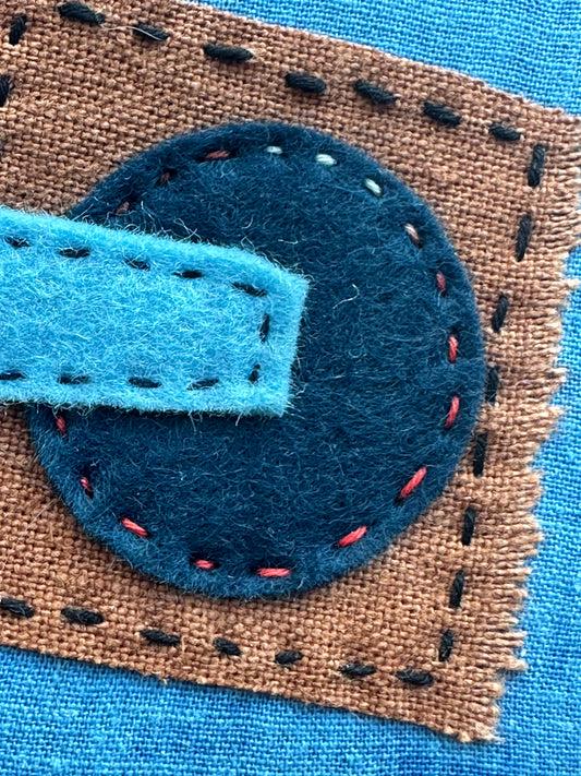 Happy Scrappy #27 Finding Center | Linen, Cotton, Felt, & Thread Art | Small Original Art