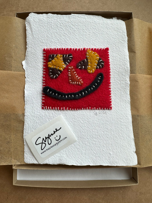 Happy Scrappy #4 | Paper, Felt & Thread Art | Small Original