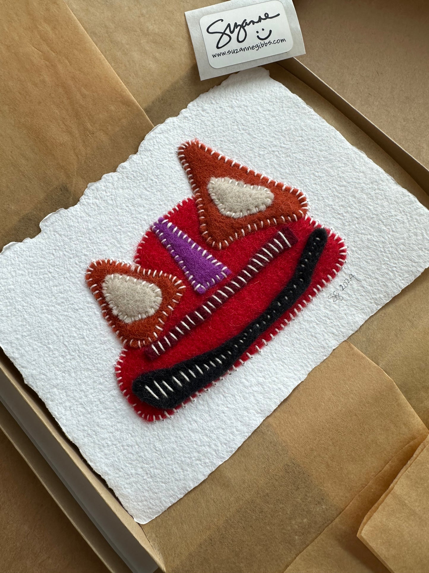 Happy Scrappy #1 | Paper, Felt & Thread Art | Small Original