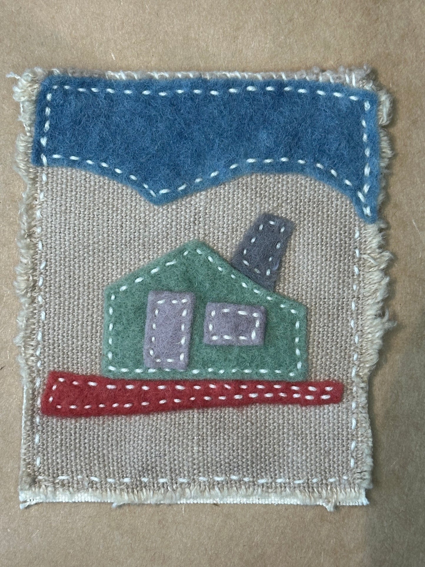Happy Scrappy #33 Heavy Cloud Home | Cotton, Felt, & Thread Art | Small Original Art