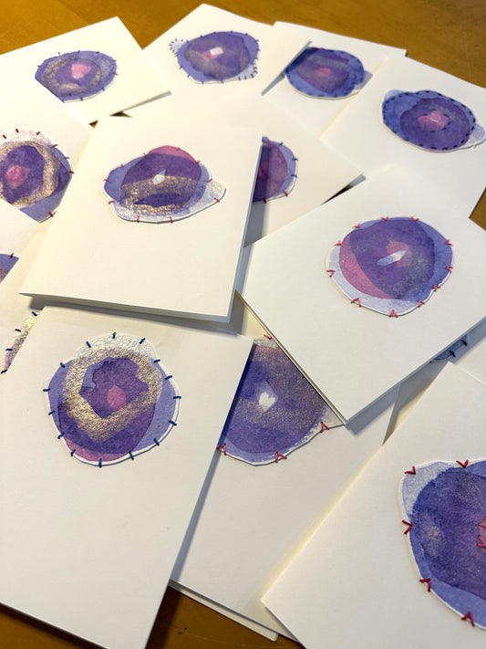 Handmade Art Cards Lavender | Stitched Card | Watercolor