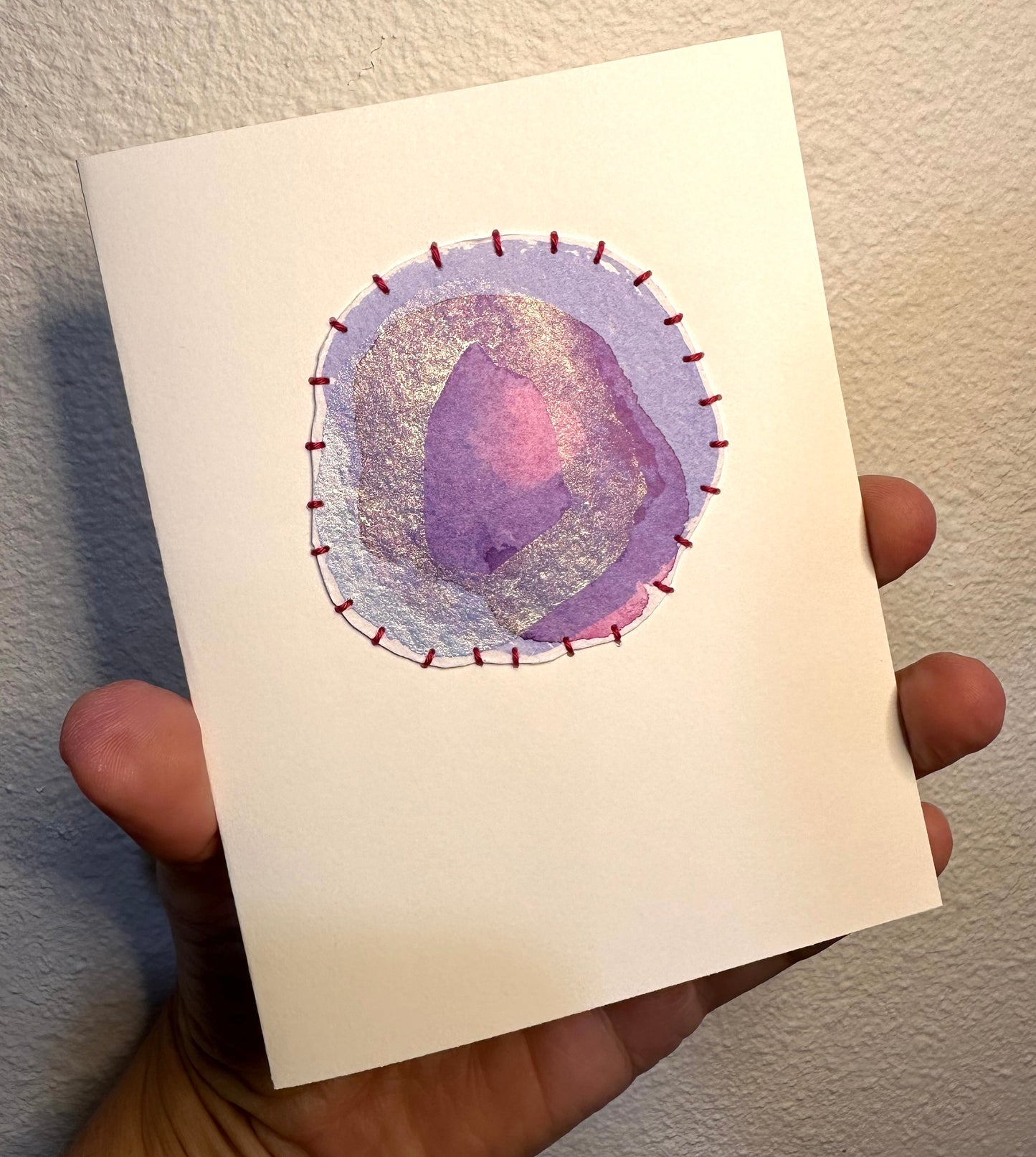Handmade Art Cards Lavender | Stitched Card | Watercolor