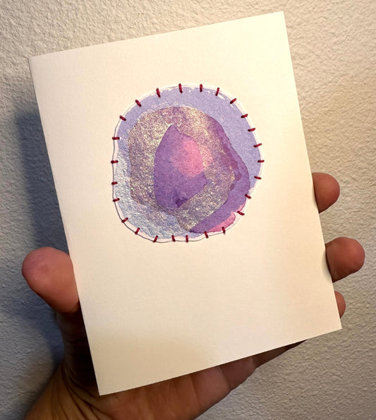 Handmade Art Cards Lavender | Stitched Card | Watercolor