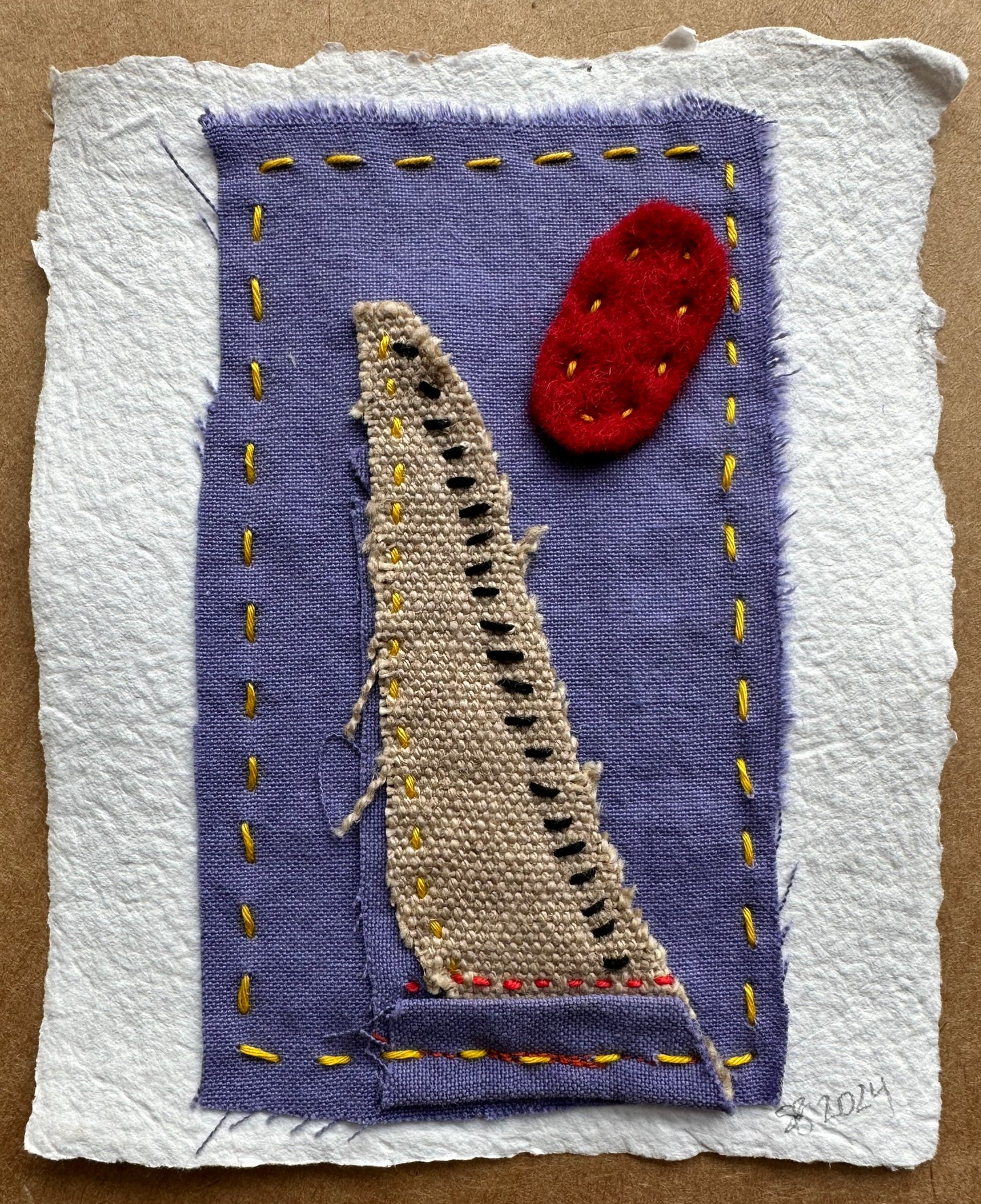 Happy Scrappy #11 | Paper, Felt, Fabric, & Thread Art | Small Original Art