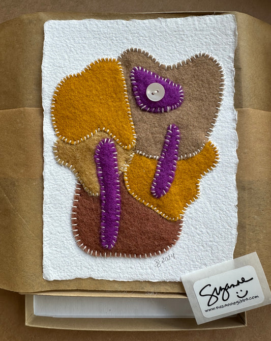 Happy Scrappy #17 | Paper, Felt, Button & Thread Art | Small Original Art
