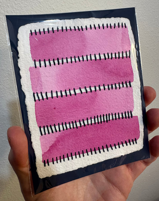 Stitch & So #5  Pink Over Blue | Stitch Painting | Original Art