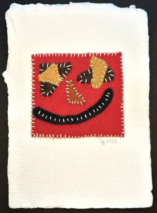 Happy Scrappy #4 | Paper, Felt & Thread Art | Small Original