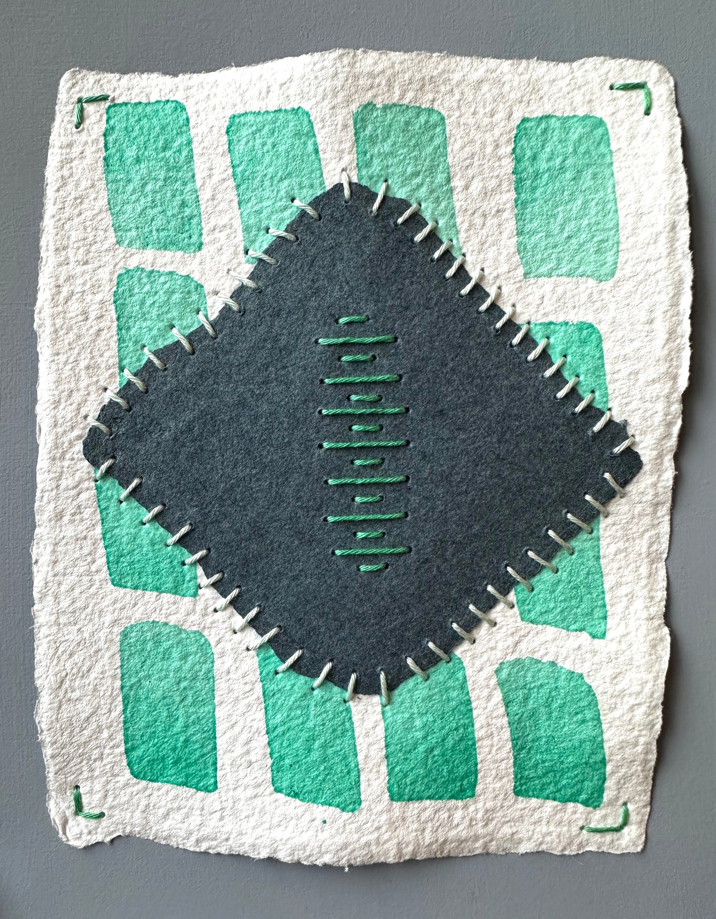 Stitch and So #10 Minty Denim | Stitch Painting | Original Art