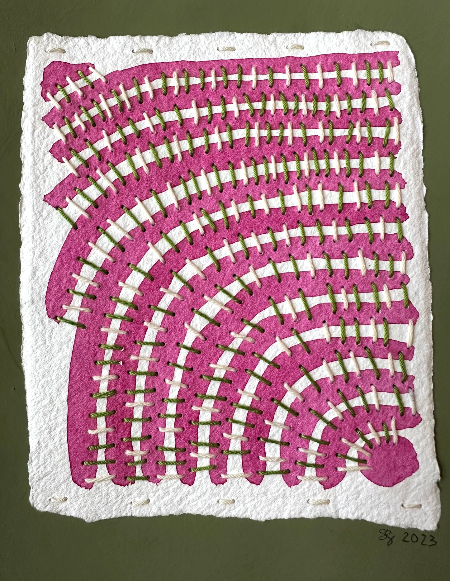 Stitch and So #8 Olive's Fan | Stitch Painting | Original Art