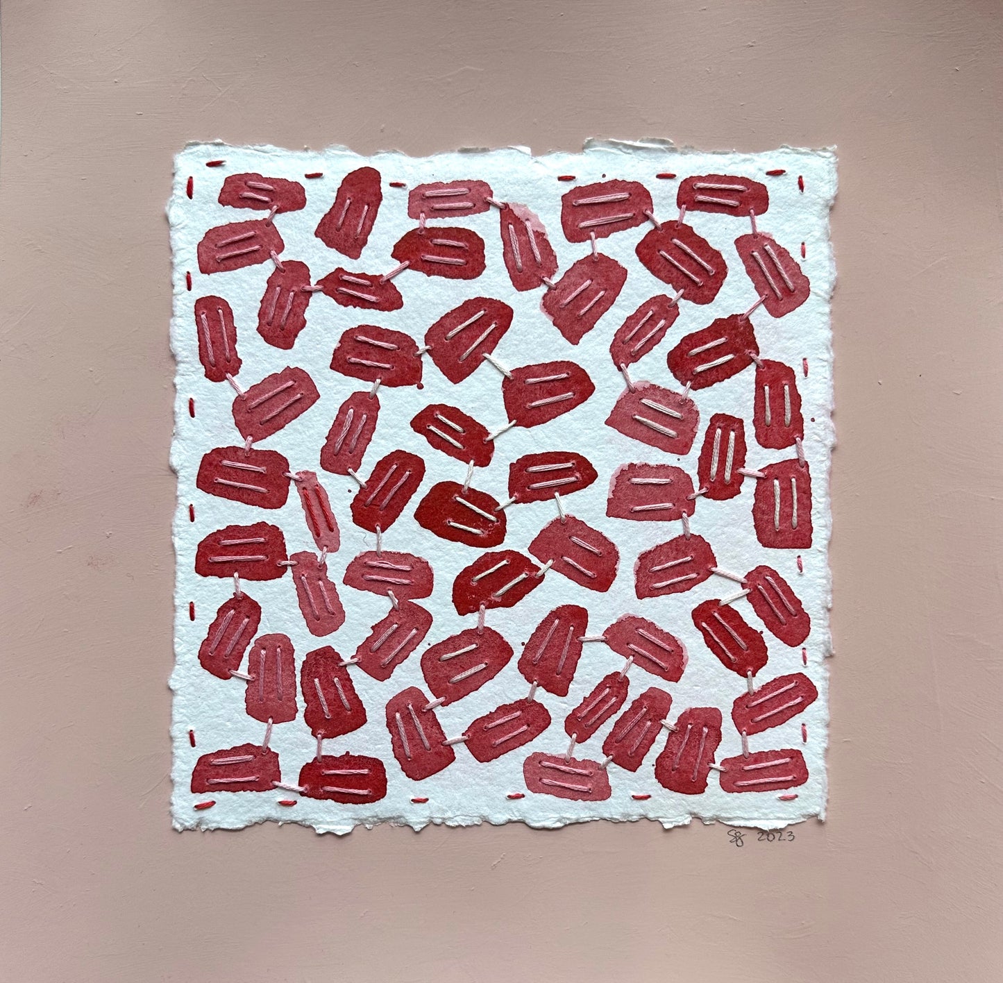 Stitch and So #13 Red Nail Map | Stitch Painting | Original Art
