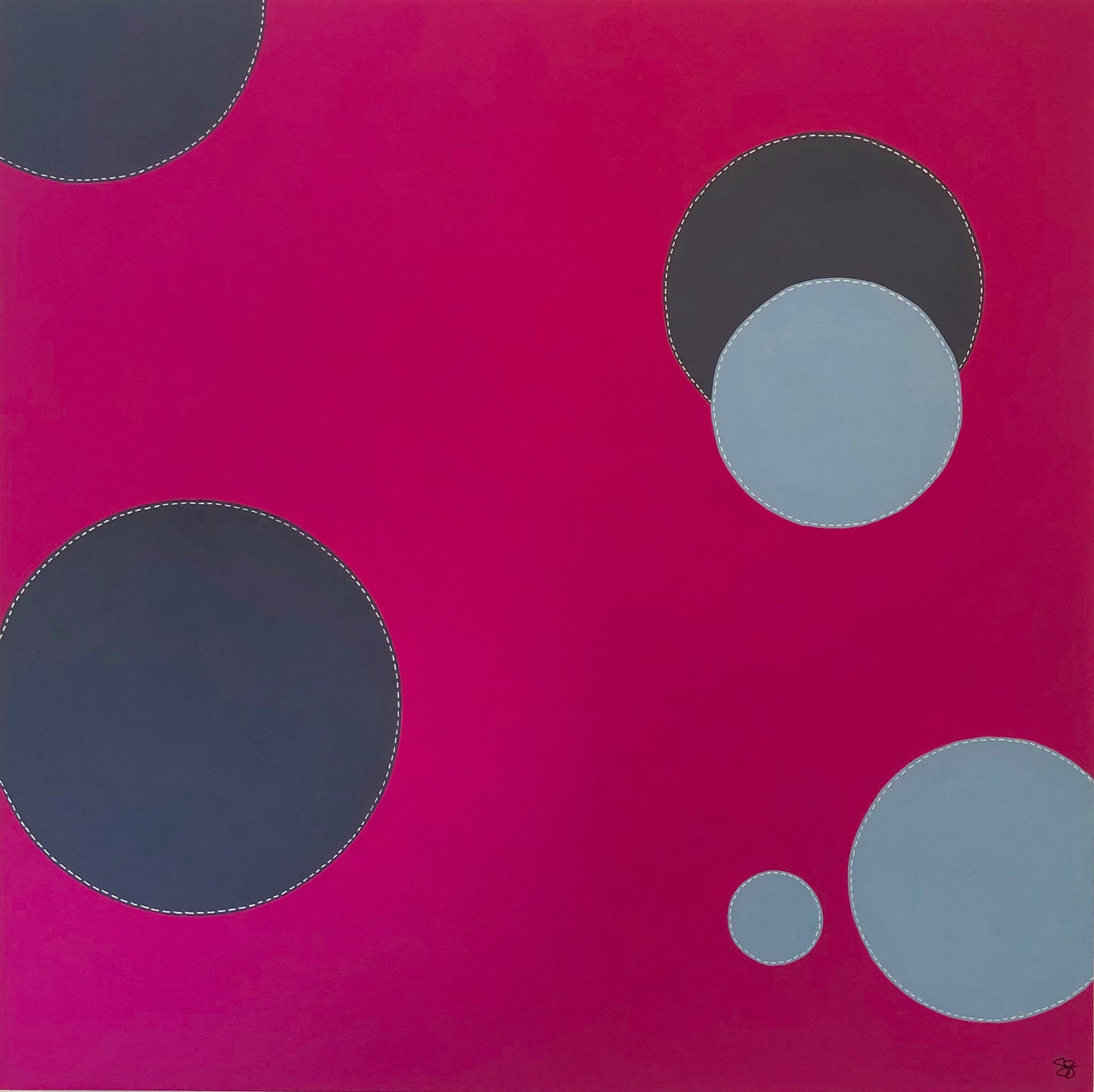 Dots 1, Magenta + 2 Blues | Contemporary Fine Art | Painting on Wood Panel