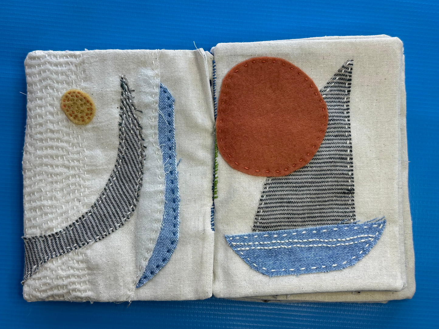 Cloth Book — Aquatic | Cotton, Linen, Sashiko Thread
