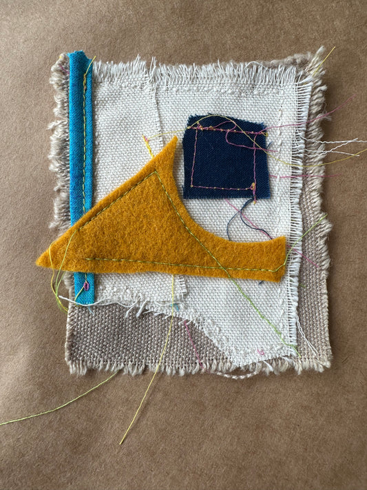 Happy Scrappy #30 Golden Wave | Cotton, Felt, & Thread Art | Small Original Art