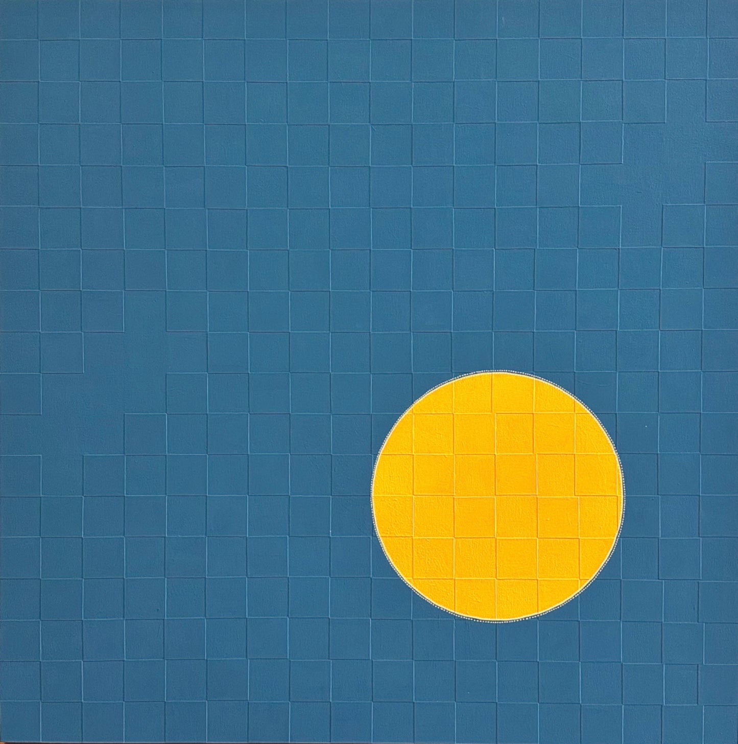 Dots 67, Teal + Stitched Sun | Original Art | Painting