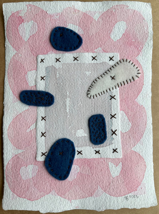 Happy Scrappy #26 | Paper, Felt, & Thread Art | Small Original Art (Copy)