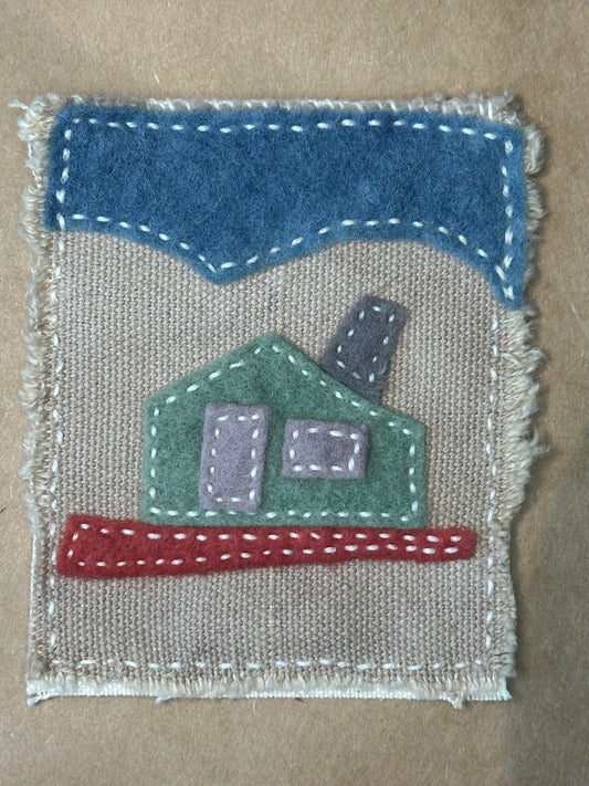 Happy Scrappy #33 Heavy Cloud Home | Cotton, Felt, & Thread Art | Small Original Art