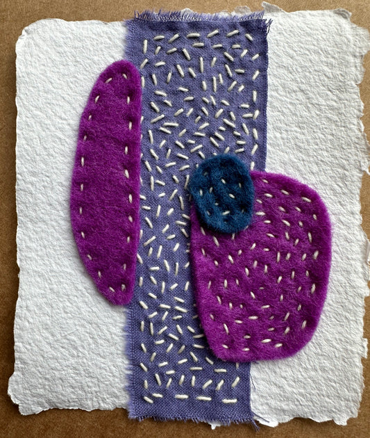 Happy Scrappy Art #14 | Paper, Felt, Fabric, & Thread Art | Small Original Art