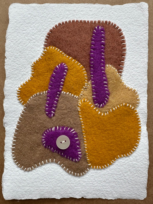 Happy Scrappy #17 | Paper, Felt, Button & Thread Art | Small Original Art