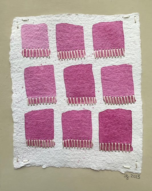 Stitch & So #9 Pink Over Cream | Stitch Painting | Original Art