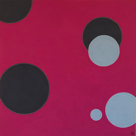 Dots 1, Magenta + 2 Blues | Contemporary Fine Art | Painting on Wood Panel